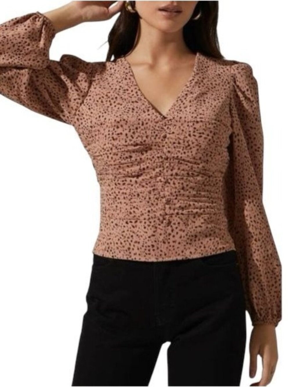NWT ASTR The Label Women's Cinch Front Puff Sleeve Top size XL